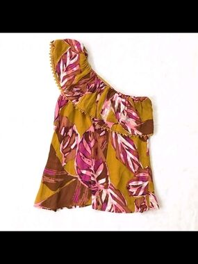 Mossimo Supply Co. One-Shoulder Floral Tank in Mustard and Pink